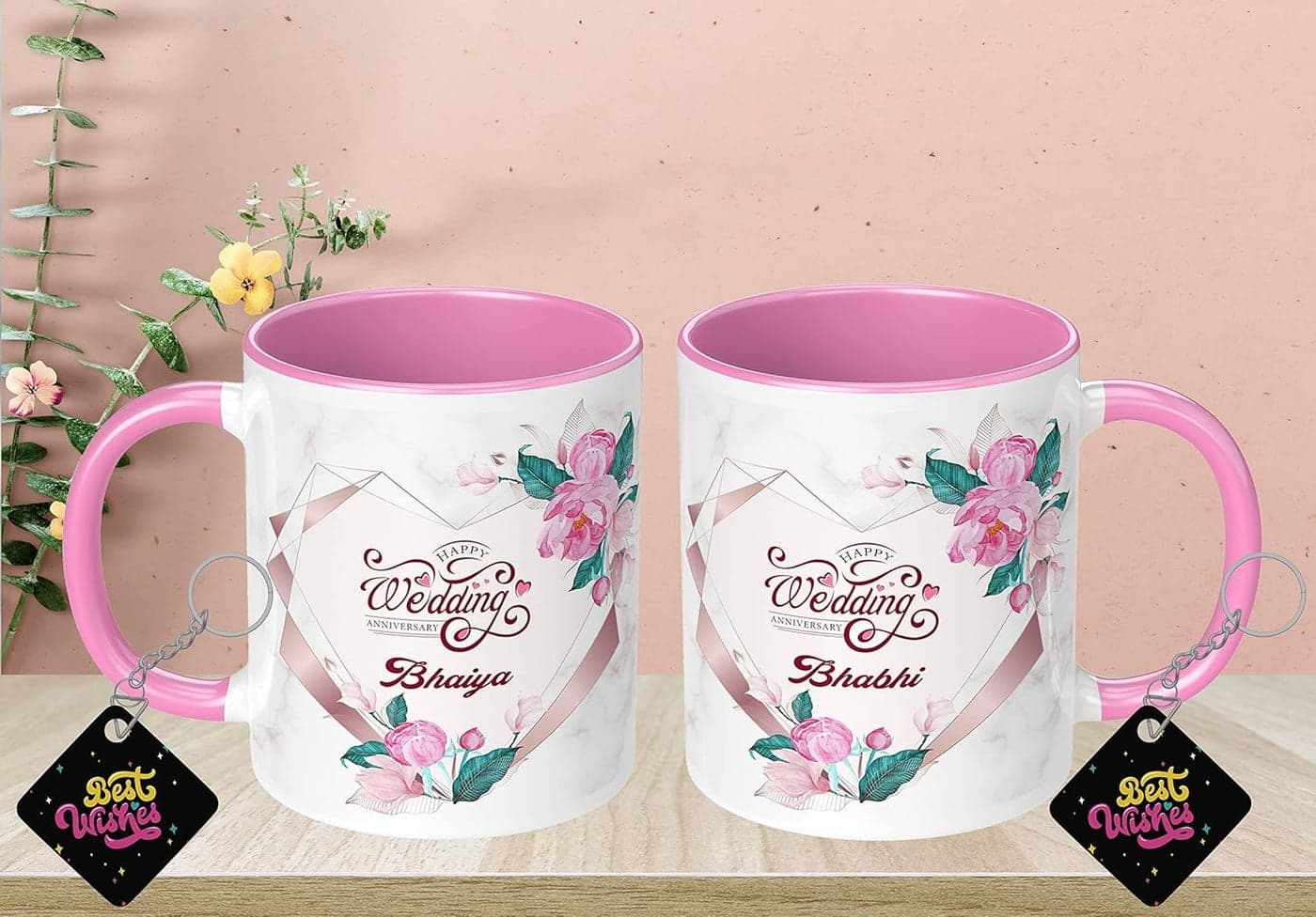 NH10 DESIGNS Happy Anniversary Printed Coffee Mug with Keychain Pack of 2 for Bhaiya and Bhabhi Marriage Anniversary Gift for Bhaiya Bhabhi Best Gift for Wedding Anniversary HWA2PF3TMKV 33