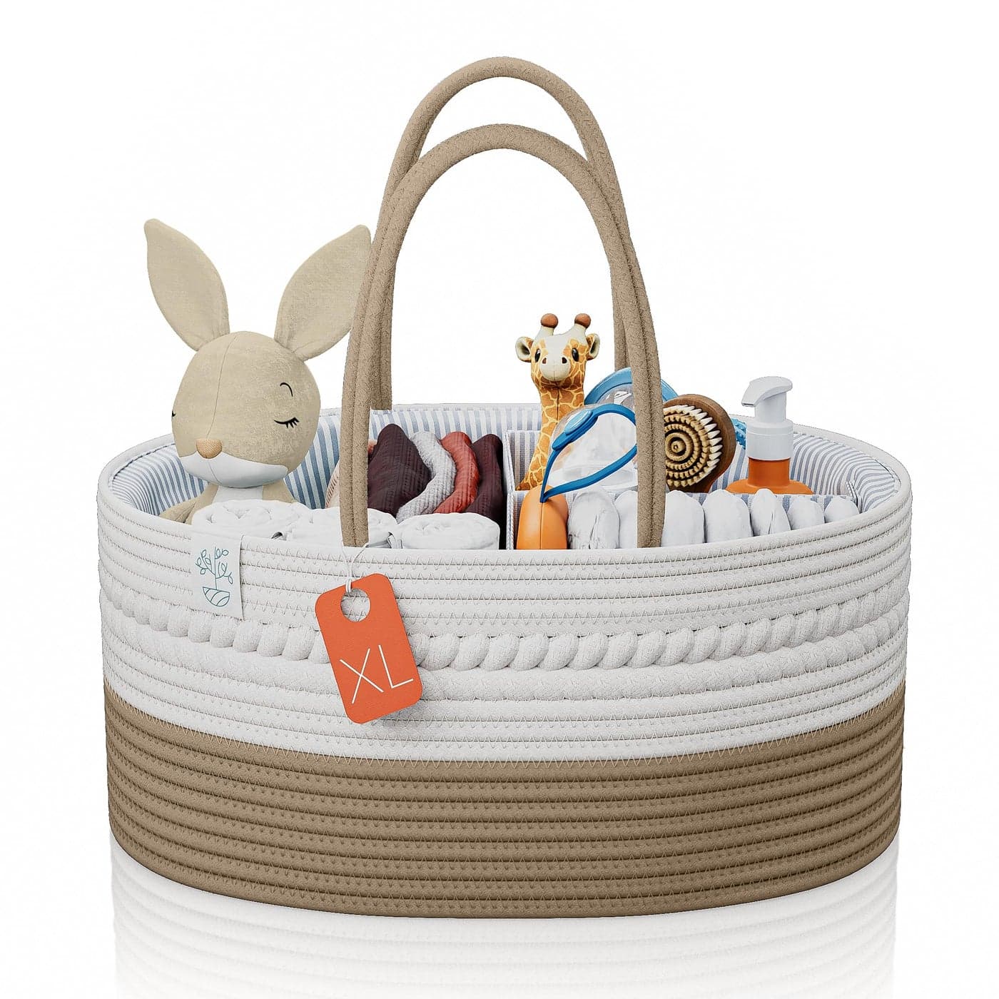 KiddyCare Woven Diaper Caddy Organizer Large Gray Multi Functional Portable Baby Basket with Handle Baby Gift for BoyGirl Nursery Storage Organization and Modern Car Diaper Caddy Natural XLarge