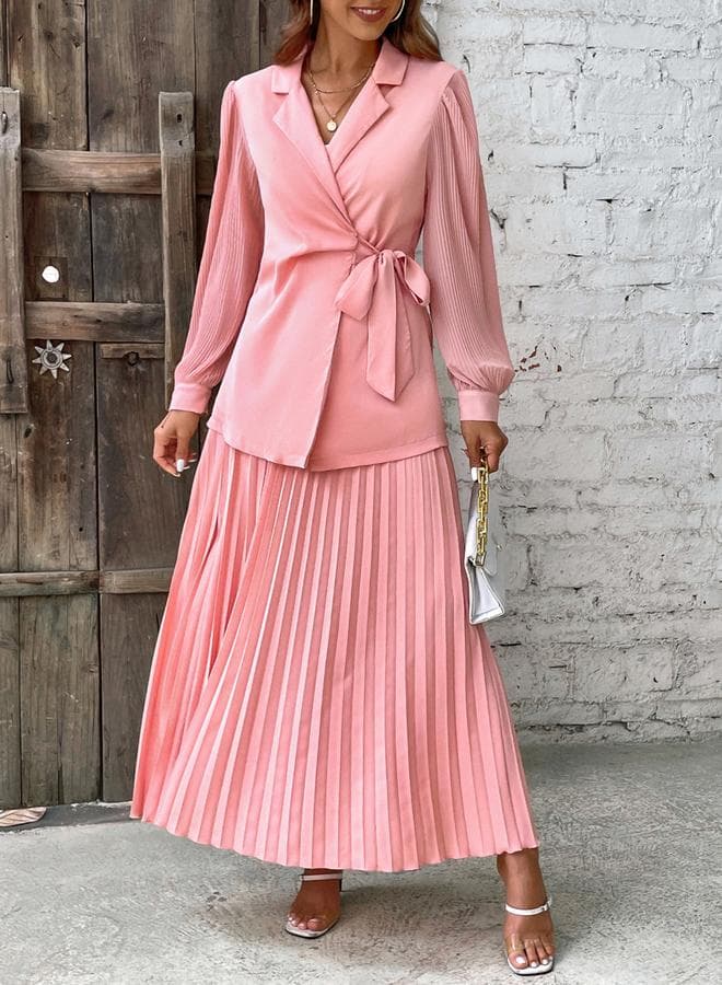 Take Two Pink Wrap Blazer and Pleated Skirt Co-ords