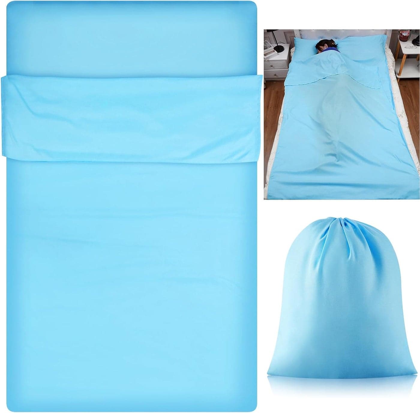 Irenare Self Tan Sleep Sack Breathable Self Tanning Sheet Protector for Bed Travel Sleeping Bag Camping and Sheet Liner for Outdoor Travel Hiking(Blue)