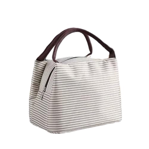 Zibuyu® Insulated Lunch Bags for Office & School Use, Beige Stripe Tiffin Bag for Women Polyester/Oxford Cloth, Portable Thermal Food Storage for Work, School, Outdoor