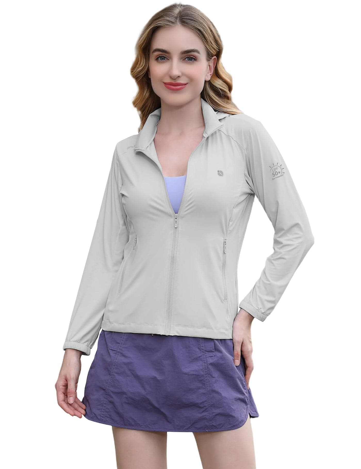 Venzina® UPF 50+ Sun Protection Jacket for Woman, Sunscreen Jacket for Women, Long Sleeve Zip-up with Zip Pocket & Removable Hat, Quick Dry Loose-fit UV Clothing for Driving, Hiking, Grey, XXL