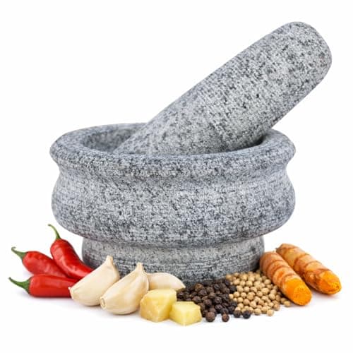 Nakshathra Stone Mortar and Pestle for Kitchen, Handcrafted Heavy Kharal Musal, Traditiaonal Grinder for Crushing Spices, Garlic, Ginger, Herbs, Ideal Khalbatta for Daily Use - Grey (5inch or 12.7cm)