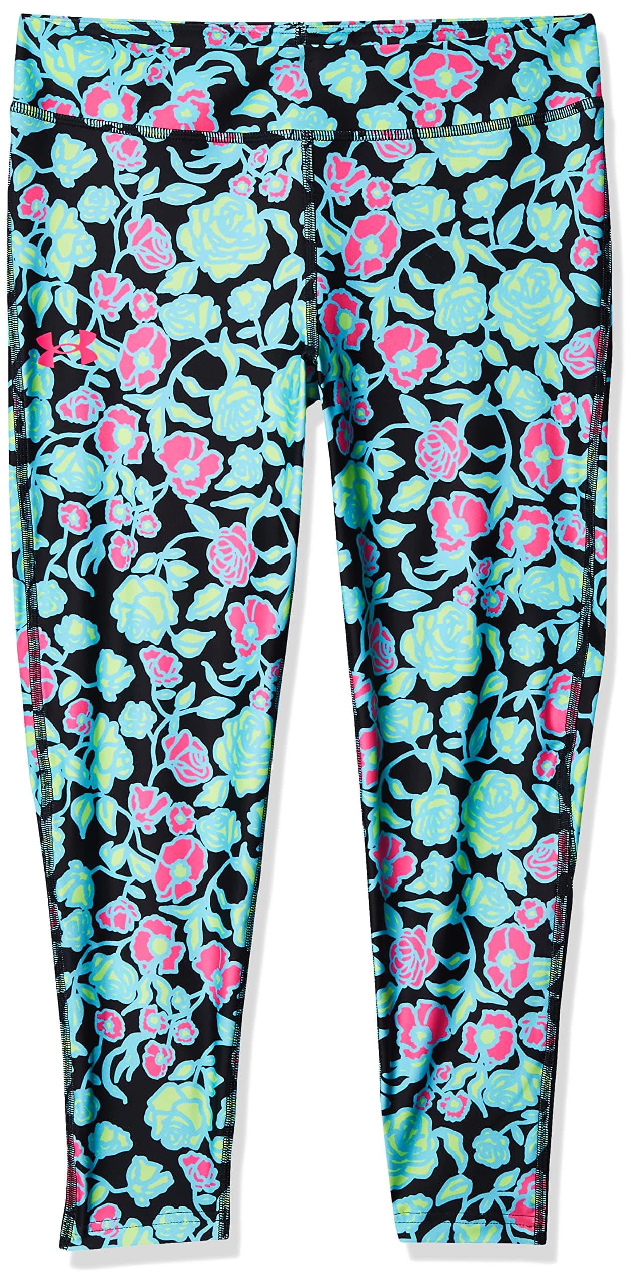 Under Armour Girls' HeatGear Armour Printed Ankle Crop, Black (003)/Cloudless Sky, Youth Large