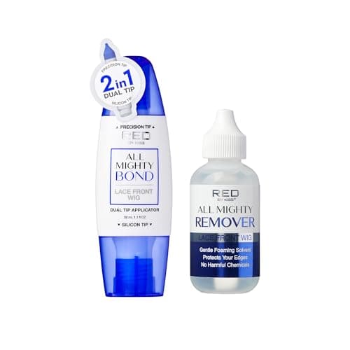 Red by Kiss All Mighty Bond Lace Front Wig Glue Remover Set Dual Tip Applicator Instant Dry Water Resistant Strong Hold for Wigs Frontals Toupees Safe for Sensitive Skin Front Wig Remover