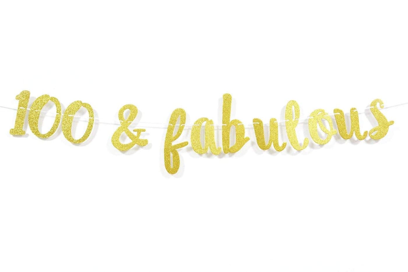 Festiko®100 & Fabulous Gold Glitter Cursive Banner- Happy 100th Birthday Anniversary Party Supplies, Ideas and Decorations