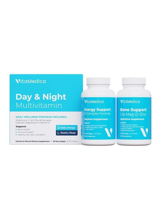 Multivitamin Day & Night Routine | Energy & Mental Clarity, Bones & Joints, Beauty, Restful Sleep | 30-Day Supply | Vitamins A, C, D, E, B-Complex | Magnesium, Biotin, Zinc, Botanicals, & Minerals