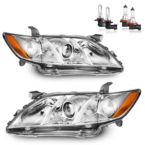 ROADEAL Headlights W/Bulbs for 2007 2008 2009 Toyota Camry Halogen Headlamp Replacement Driver & Passenger Side (Not fit Hybird Models)