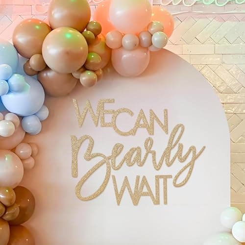 MASTRON We Can Bearly Wait Sign for Backdrop Teddy Bear Themed Baby Party Banner Boy Girl Baby Shower Gender Reveal 1st Birthday Felt Letter Wall Decor Photography Background Glitter Gold