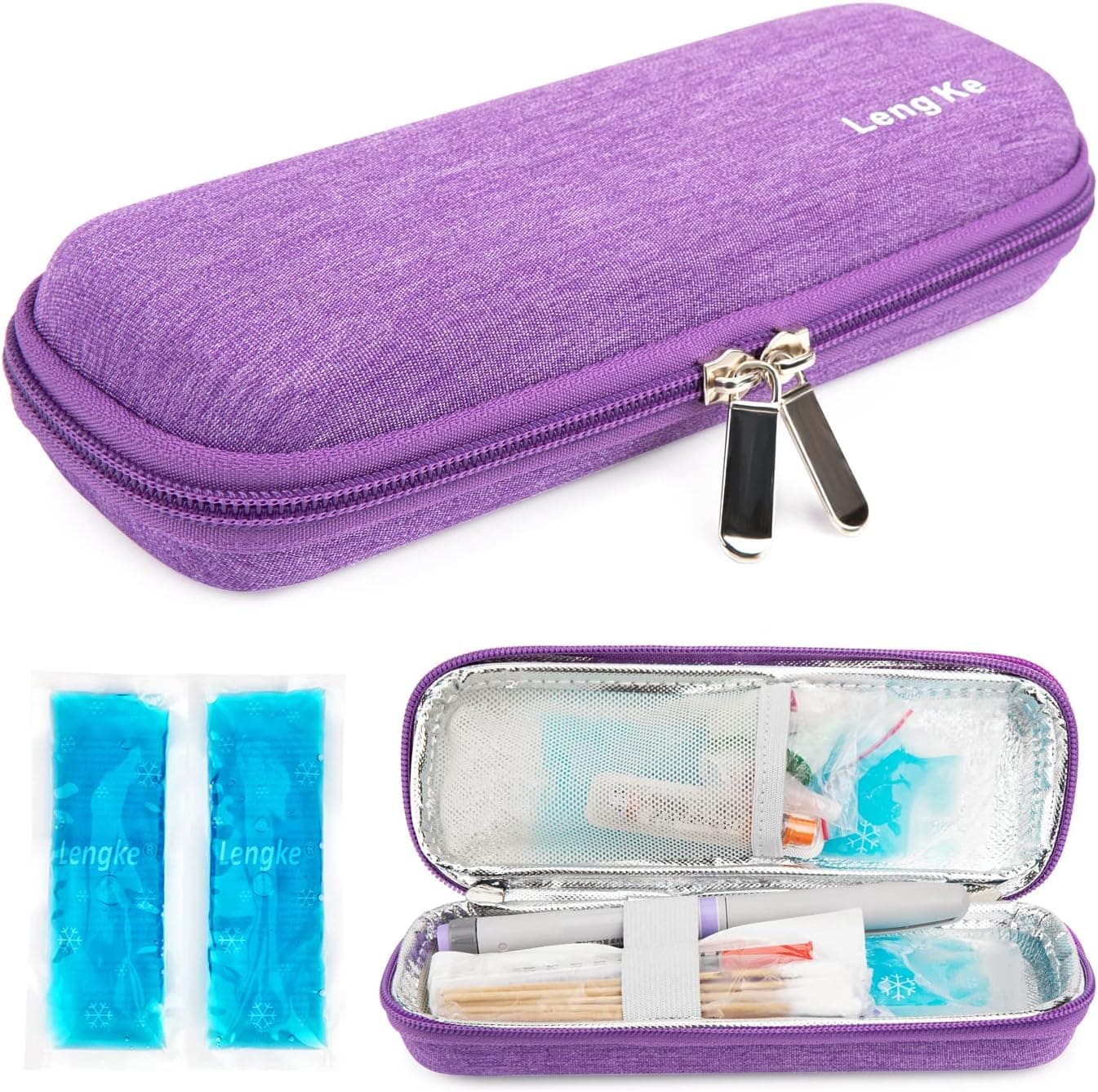 YOUSHARES Insulin Cooler Travel Case with 2 Cooler Ice Packs Small EVA Diabetic Insulated Organizer Portable Cooling Bag for Medication Cooling Insulation Epi Pen Carrying Bag Purple