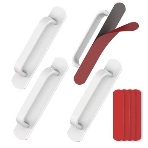 Mixizigoz 4 Pack 57 Inch Adhesive Cabinet Handles No Drill Stick on Door Push Pulls for Closet Drawer Fridge Peel Stick Sliding Door Handles with Strong Adhesive Secure Grip 4 White
