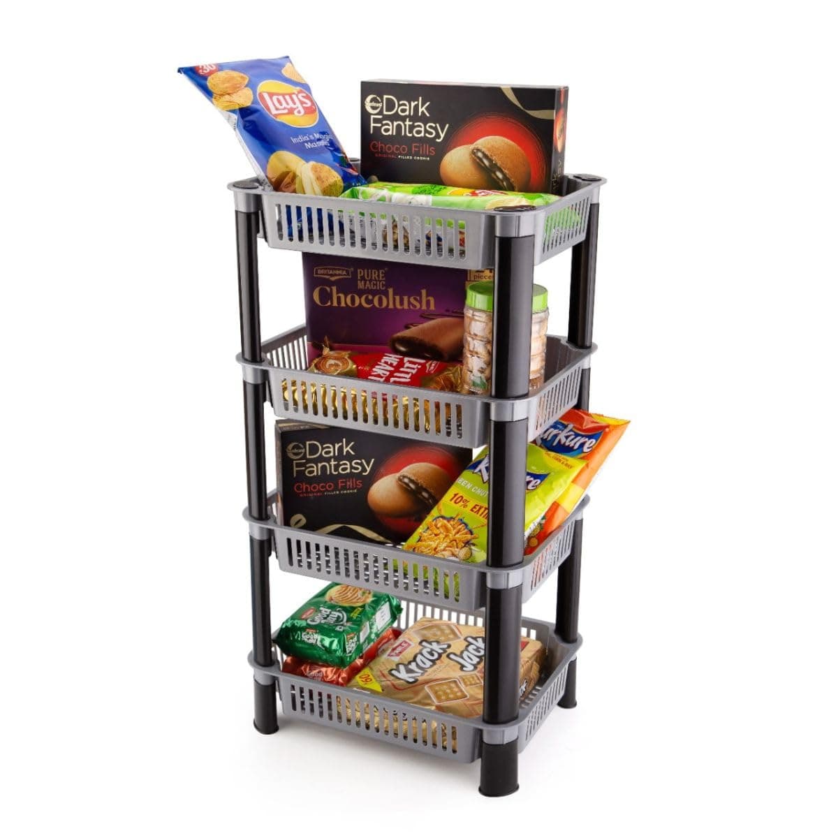 Leaffybezz Plastic Vegetable Trolley Rack for Kitchen Storage Vegetable OrganizerFruits Onion Potato Aloo Pyaaz Sabaji Vegetable Stand for Kitchen Storage Racks for OfficeKitchen 4 Layer Silver