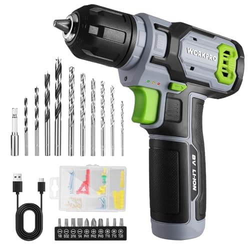 WORKPRO Cordless Power Drill Set, 8V Cordless Drill Driver Set with 53pcs Bits, 2.0Ah Electric Tool Kit with 3/8" Keyless Chuck and Variable Speed Trigger, Portable for Home Improvement, DIY
