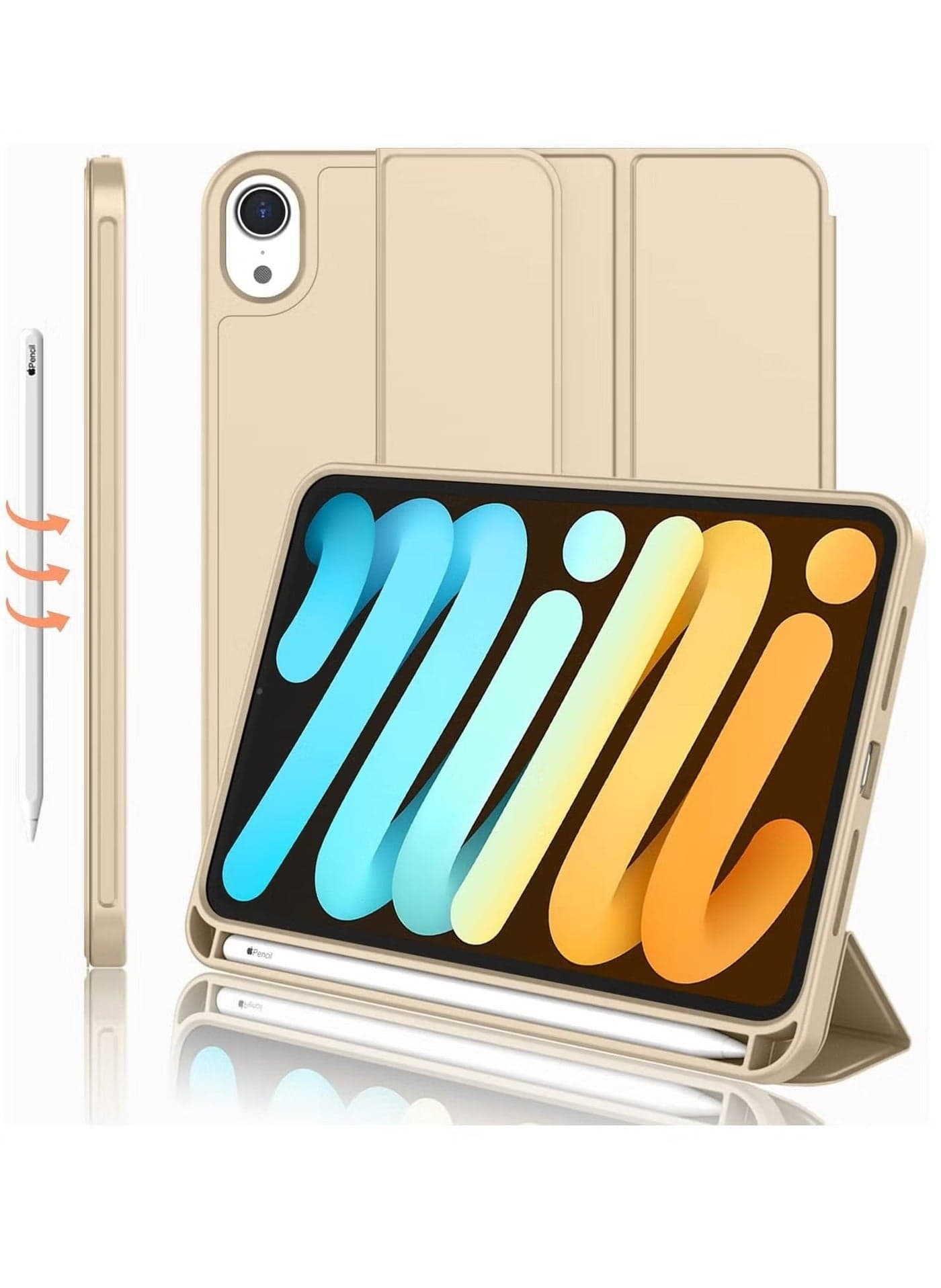 iPad Mini 6 Case (8.3 Inch, 2021) with Pencil Holder | Trifold Stand Smart Case | Soft TPU Back | Auto Wake/Sleep