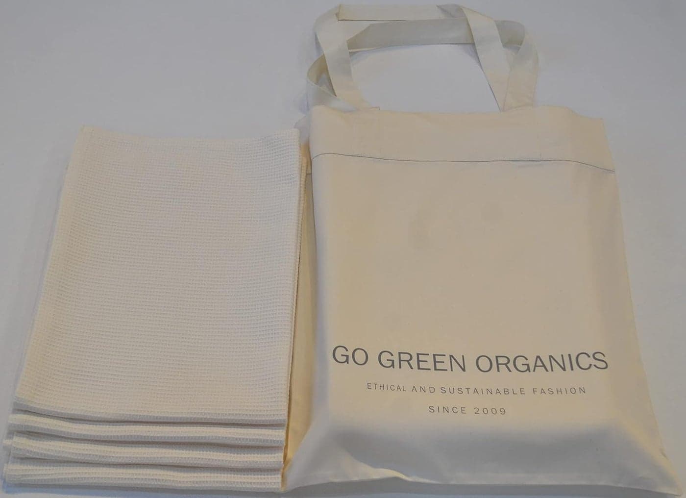 GO Green Organics Waffle Hand Towel Pack of 4 Waffle Organic Cotton GOTS Certified Ivory Super ABSORBANT Quick Dry NO SOFTENERS Crisp Feel 29x20 INCHES