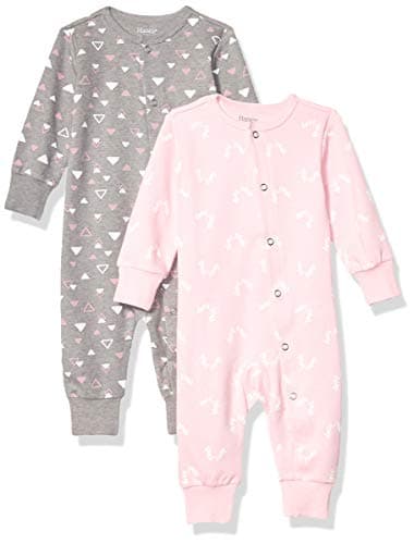 Hanes Ultimate Baby Flexy 2 Pack Sleep and Play Suits, Pink Shapes, 0-6 Months