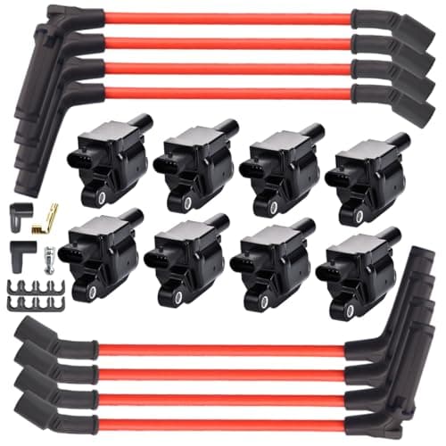 MAS Set of 8 UF413 Ignition Coil with 8.5mm Spark Plug Wires Compatible with Cadillac Chevy GMC Canyon Tahoe LaCrosse Escalade Express Savana Silverado SSR Yukon CTS 4.8L 5.3L 6.0L 6.2L