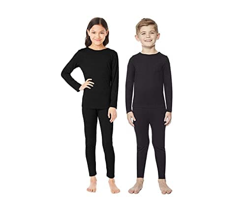 32 Degrees Kid's Heat Base Layer Long Sleeve Crew Neck and Legging Set (Black, Large)