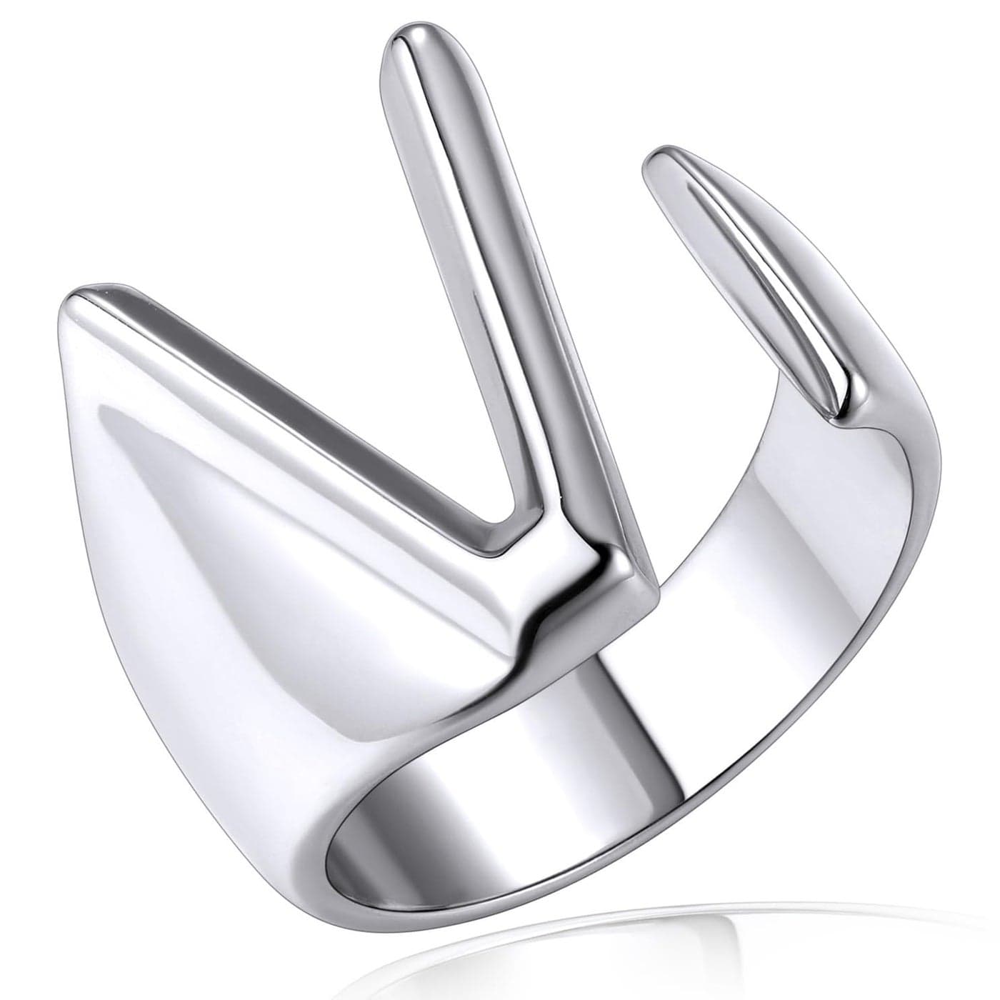 KeyStyle Platinum V Initial Ring Nickle Free Dainty Letter Alphabet Jewelry Gift for Women