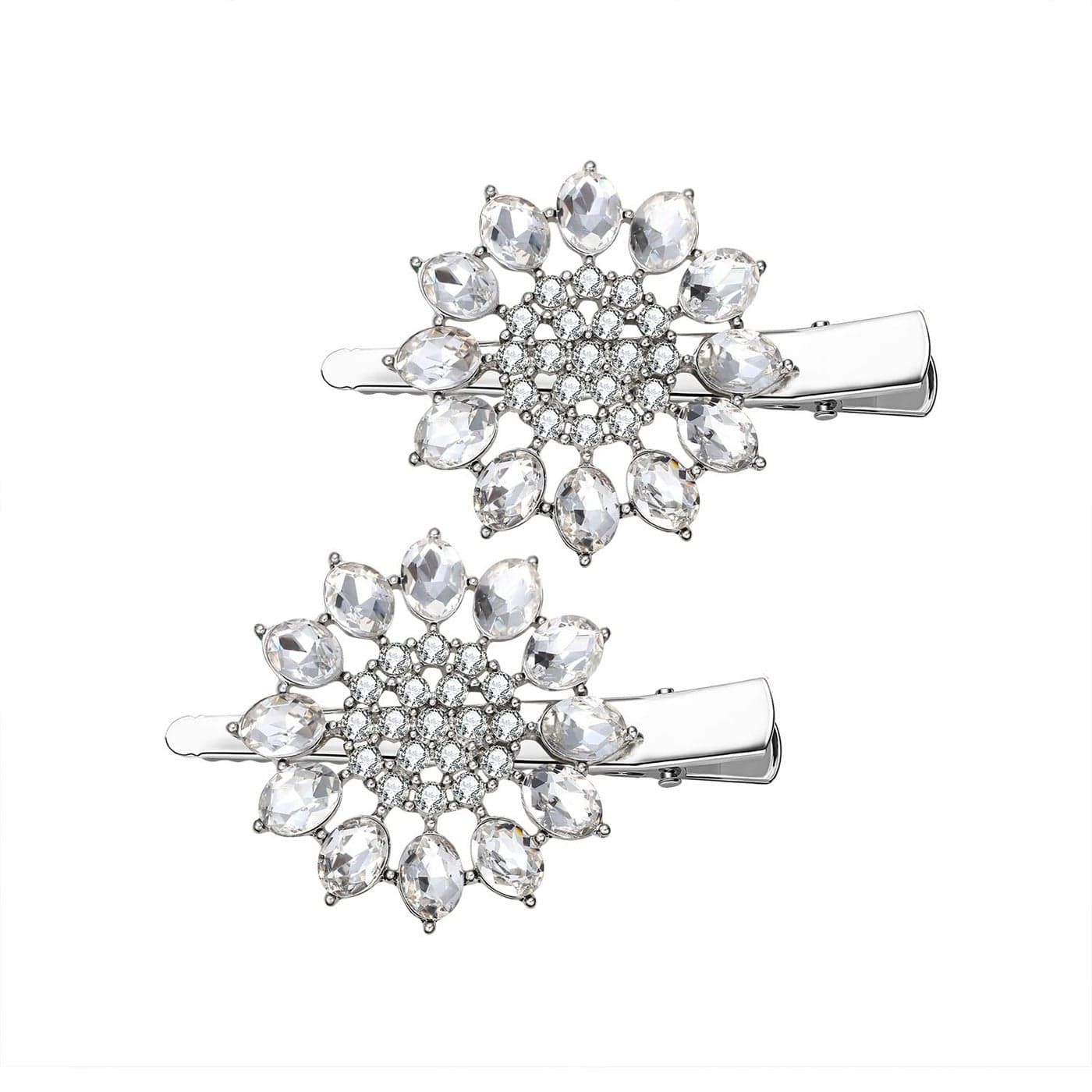 Crystal Hair Clips Large Sparkle Rhinestone Flower Design Alligator Metal Clip NonSlip Floral Duckbill Hairpins Bling French Fancy Hair Barrettes for women Girls Hair Jewelry Accessories Sliver B