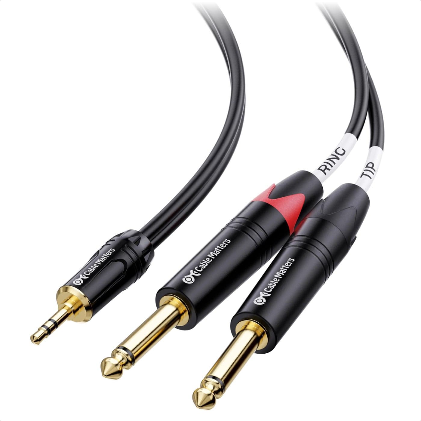 Cable Matters 3.5mm TRS to Dual 6.35mm TS Breakout Cable 10 ft, 1/8 to 1/4 Stereo Cable, Y Splitter 3.5mm to 1/4 Cable, 1/4 to 1/8 Audio Cable - 10 Feet