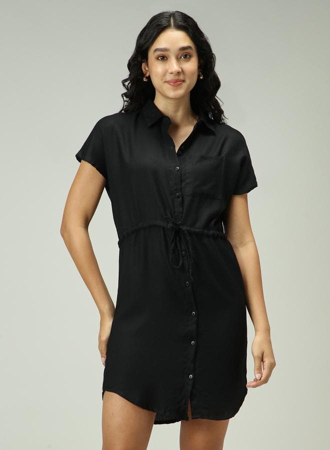 Black Shirt Dress with Elasticated Waist