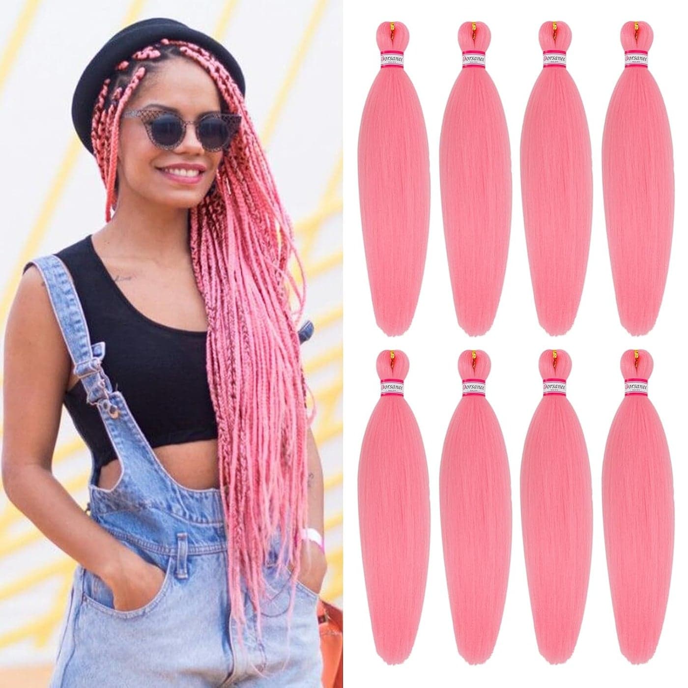Pink Braiding Hair Pre Stretched 20 Inch 8 Packs Braiding Hair Extensions for Crochet Box Braids Twists Locs Hair Soft Yaki Texture Hot Water Setting 20inchPink