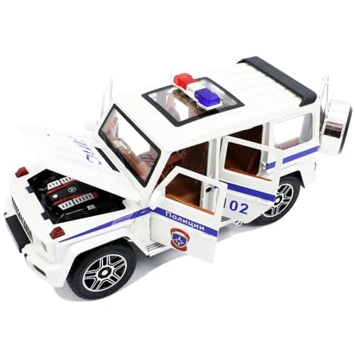 Coelon Police Toy Car 1:24 Scale G Wagon Car Diecast Metal Jeep Police Cars for Kids Die Cast Toy Cars Sound Light Pull Back, White