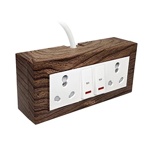 Palfrey Wooden Texture Electric Extension Board - 16A + 16A with Two 16A Switch with LED Indicator and Heavy Duty 2 Meter Wire (2200W) (Wooden Texture) (2 Meter) 240V