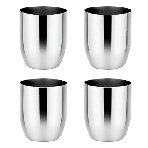 Ahimsa Stainless Steel Kids Cups Pediatrician Designed Premium Polished Toddler Cups for Open Cup Training 8oz 100 BPA Free Dishwasher Safe Classic Silver Set of 4