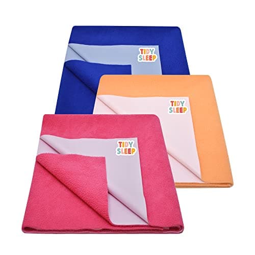 Tidy Sleep Instadry Anti-Piling Fleece Extra Absorbent Quick Dry Sheet for New Born Babies, Cotton Bed Protector Mattress Pack of 3 RBlue-Peach-DPink Small (70x50) cm