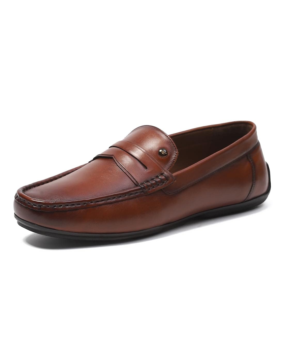 Monte Carlo Mens Tan Solid Slip on Genuine Leather Loafers (201804FW-1-9)