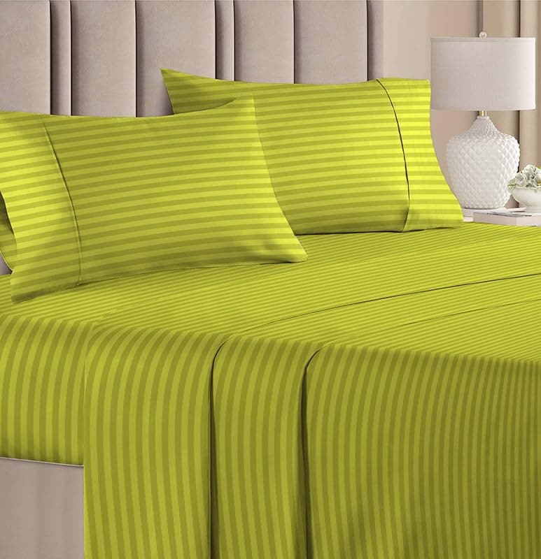HOMEKART 210 TC Glace Cotton Solid Satin Striped Plain Bedsheet King Size for Double Bed with Two Pillow Covers for Home-Hotels-Guest House-(90 x 90 Inch) Parrot Green