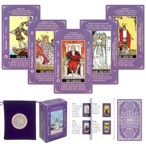 DLAGOMLIFE Tarot Cards with Guide Book Linen Carry Bag 78 Classic Original Tarot Cards Deck Fortune Telling Game with Meanings on Them for Beginners to ExpertPurple