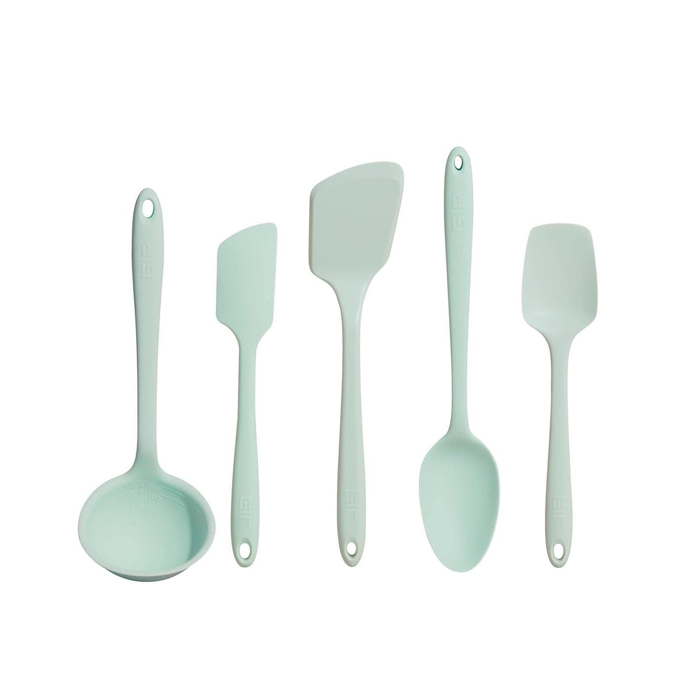 GIR Get It Right 5Piece Silicone Ultimate Kitchen utensils set Ladle Spatula Flip Spoon Spoonula Non toxic cooking utensils for Nonstick Cookware Cooking and Baking Mint