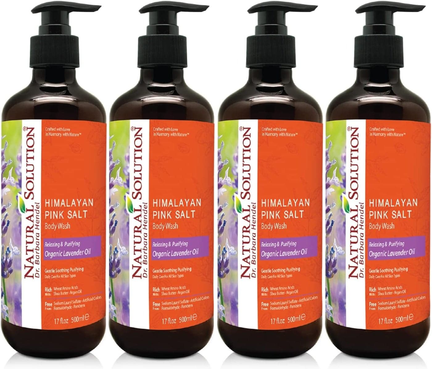 Natural Solution Moisturizing Shower Gel Purifying Nourishing with Organic Lavender Oil for All Skin Types Himalayan Pink Salt Body Wash 500 ml Each Pack of 4