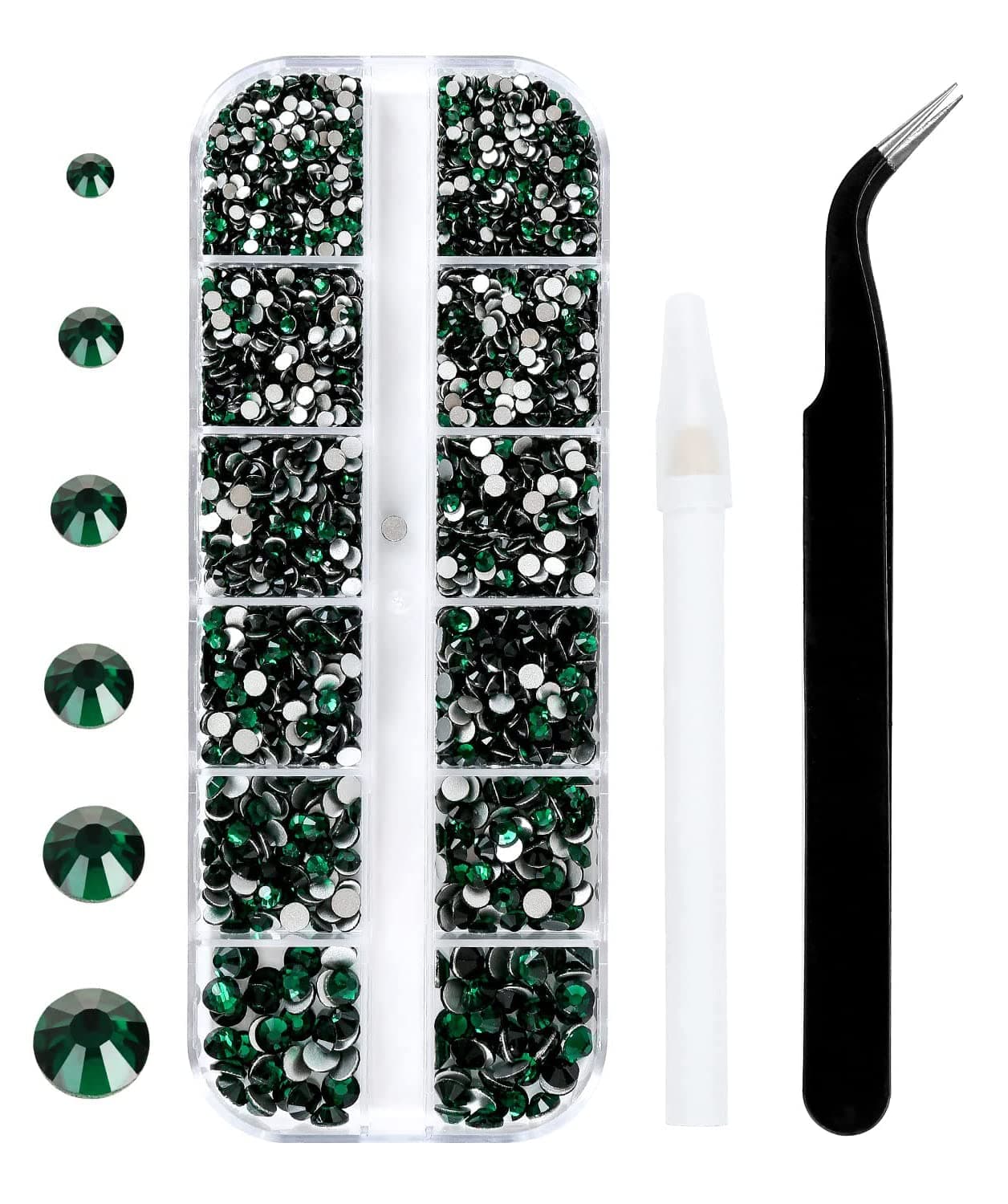3792 Pcs Green Crystal Flatback Rhinestones Set for Nail Art Crafts Makeup Tumblers Glitter Round with Tweezers and Picking PenSS6SS20