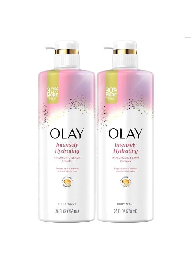 Body Wash for Women, Intensely Hydrating, Hyaluronic Acid Serum Complex, Renews Moisture, Free of Parabens & Phthalates, Vitamin B3 Lameller Technology, For All Skin Types, 26 fl oz (Pack of 2)