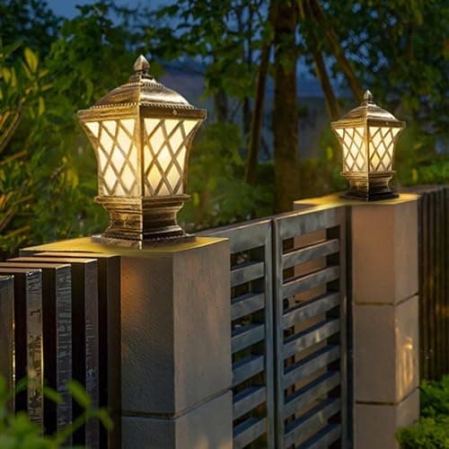 kinis Golden Antique Aluminium Casting Classic Lamp/Gate Light/Outdoor Lamp/Outdoor Light/Pillar Light at Entrance Outdoor Home, Restaurant, Office, etc. (Pack of 2, Without Bulb)