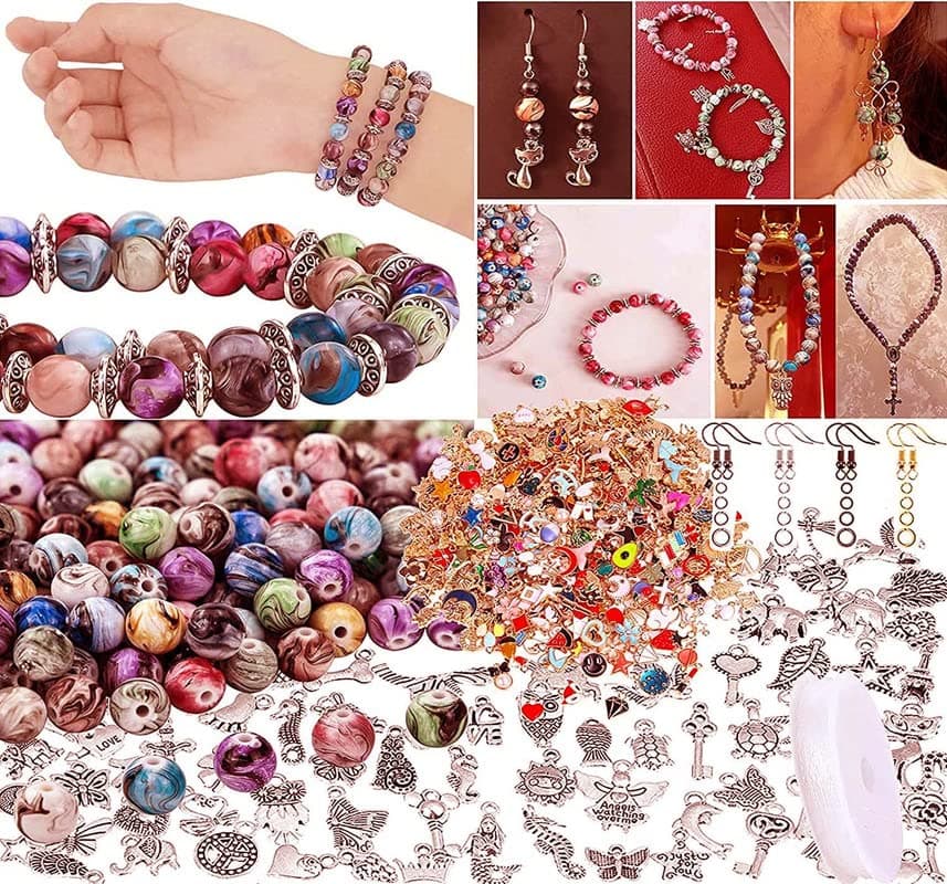 DIY Crafts 1 Set, Random Color, 1 Set Contain 50X Jump Ring 10X Earring Hook 5X Tibetan Charms 5X Multi Charm 10X Space Acrylic Bead 1X Crystal String 25X Bead Bracelet Neckla (1 Set, Random Color)