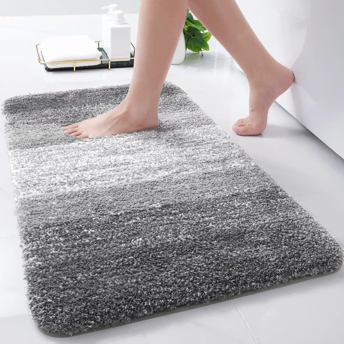 Arotive Microfiber Bathroom Rugs Shaggy Soft and Absorbent Bath Rug NonSlip Thick Plush Machine Washable Dry Bath Mats for Bathroom Tub and Shower 24x16 Grey