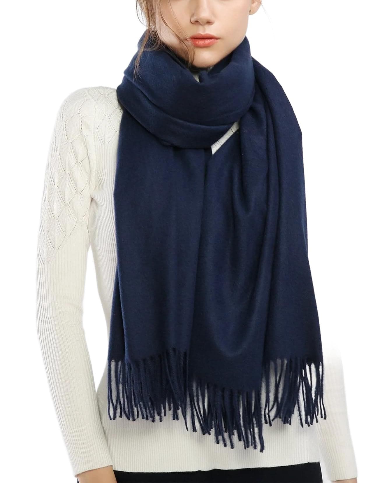 THE DDS STORE Women's Scarf Pashmina Shawls and Wraps for Evening Dresses Travel Office Winter Wedding for Evening Dresses Large Soft Warm Scarves (Navy Blue, 60" x 24")