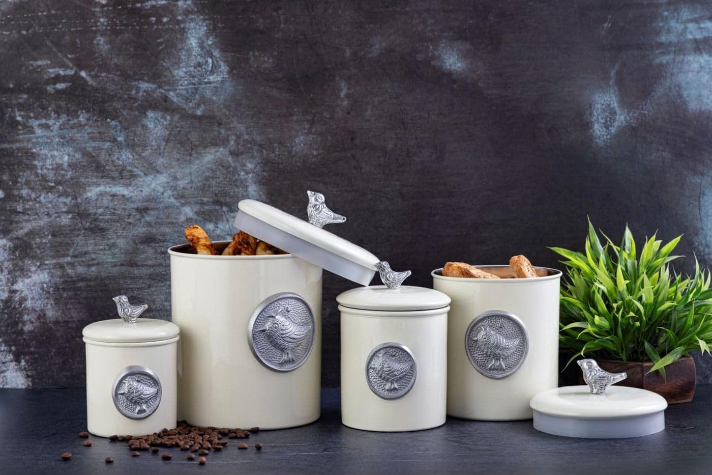 ALCU Matte Cream Powder Coated Steel Kitchen Storage Canister Set – Large, Medium, Small & Extra Small, Kitchen Container Set, Airtight Jars, Storage Boxes, Canisters Set for Kitchens (Set of 4)