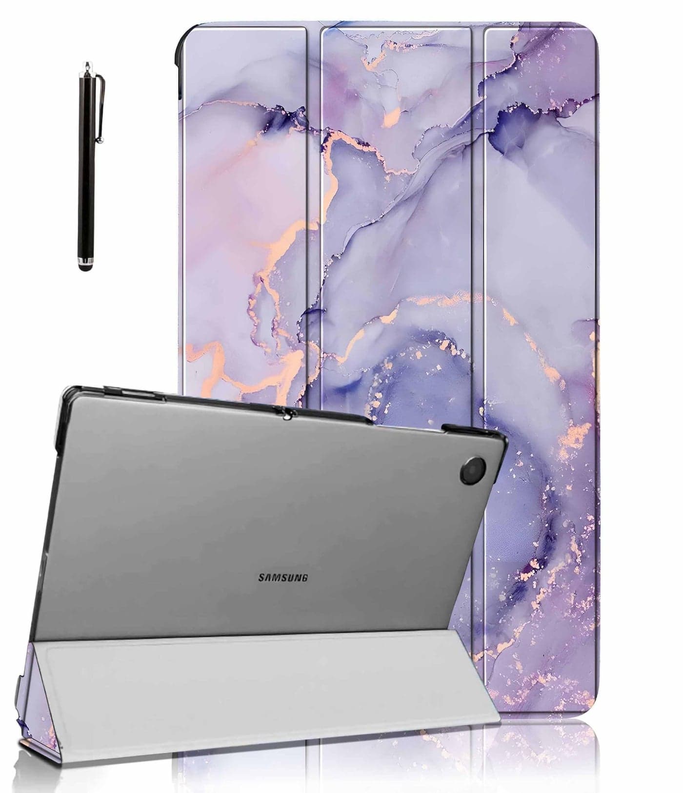 ProElite Cover for Samsung Galaxy Tab A9 Plus 11 inch Case Cover, Smart Flip Case Cover for Samsung Galaxy Tab A9+ 11 inch Translucent Back with Stylus Pen, Marble Purple