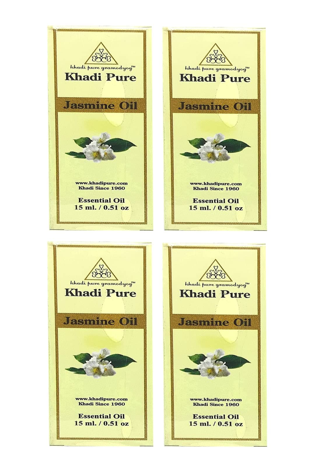 Khadi Pure Herbal Jasmine Essential Oil Pack of 4 – 15 ml Each | Soothing and Uplifting Formula | Helps Promote Relaxation and Hydrate Skin | For Skin and Hair Care Use