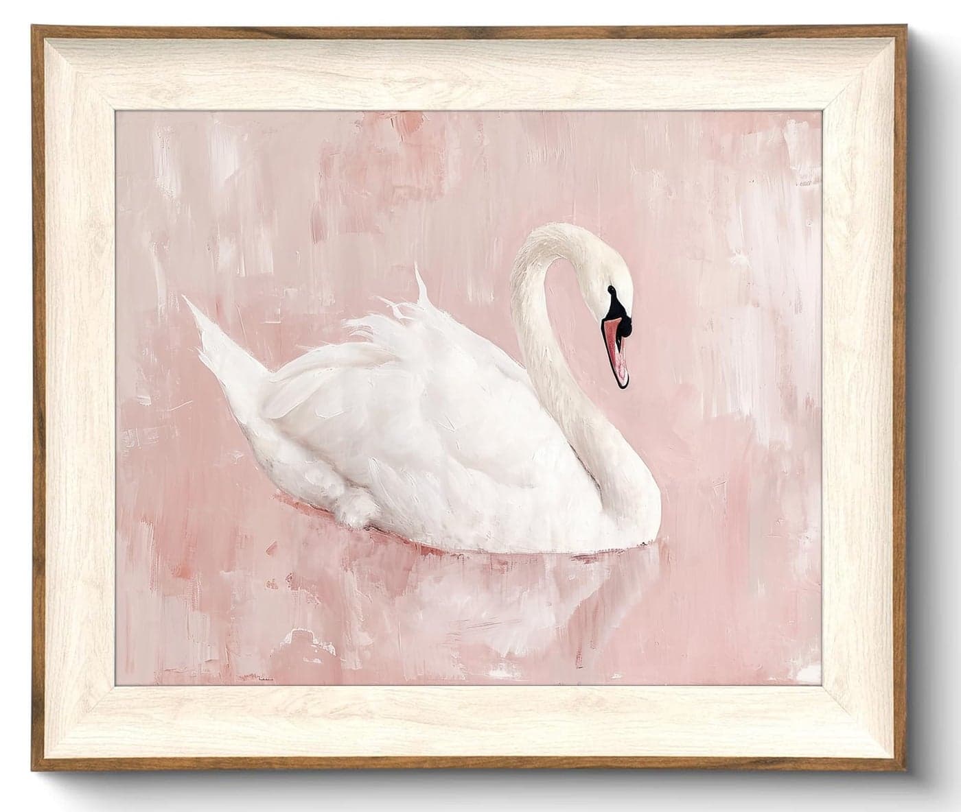Uniro Framed Canvas Wall Art Swan Decor, Vintage Wall Art Animal Oil Painting Bathroom Wall Decor, White Swan Vintage Art Prints for Pink Room Decor, Pastel Pink Coquette Room Decor for Nursery, Bedroom, Girly R.oom D.ecor- 10x12 inches