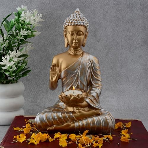 zart Candal Samadhi Buddha Showpiece for Home & Office Decor(Golden Silver 10Inch)