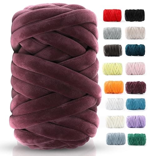 Chunky Yarn for Hand Knitting- Velvet Chenille Tube Yarns- Jumbo Yarns for Blankets, Pet Beds, Machine Washable (0.66 Lb/18.59 Yd), Easy No-Tool Arm Knitting & Crochet Project Yarn (Vermilion)