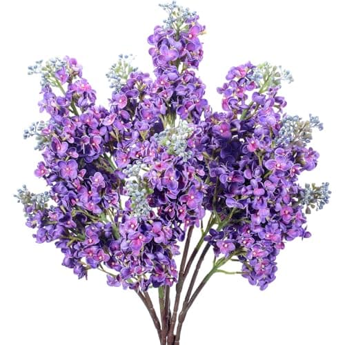 Thiccywoov 6 Pcs 25 Artificial Lilac Flowers Fake Delphinium Antirrhinum Stem Silk Flower Faux Floral Arrangement for Vase Table Centerpiece Wedding Bouquet Home Decoration (Purple)