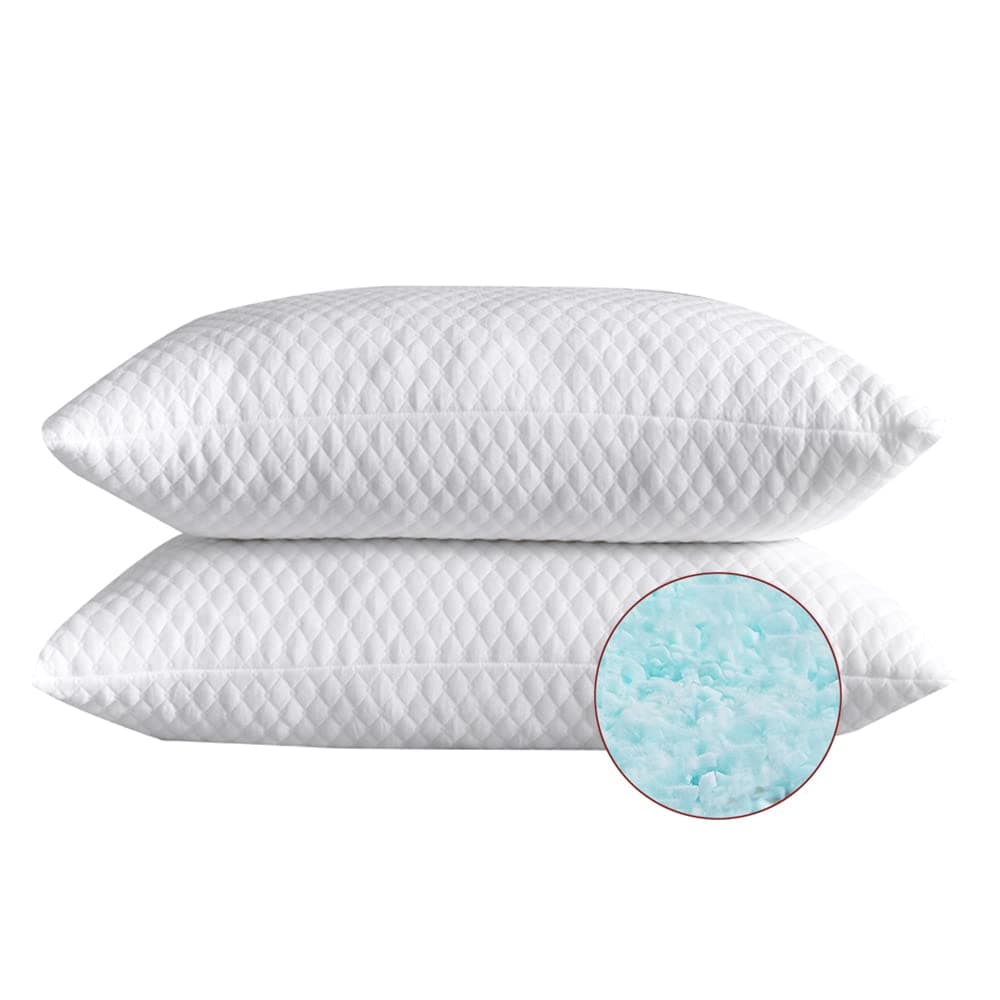NTCOCO Pillow Shredded Memory Foam Bed Pillows for Sleeping with Washable Removable Cooling Hypoallergenic Sleep Pillow for Back and Side Sleeper Queen 1Pack